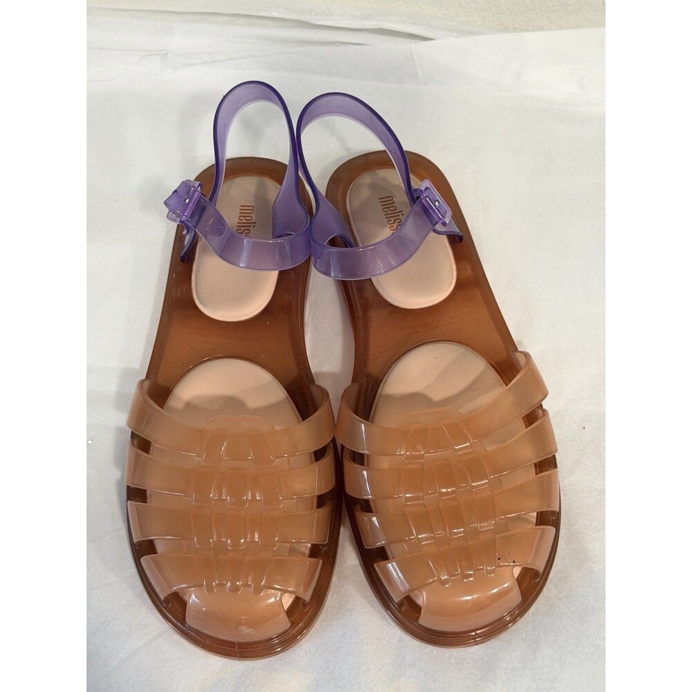 Melissa Women's Jelly Fisherman Sandals Brown Purple Ankle Strap Size 10